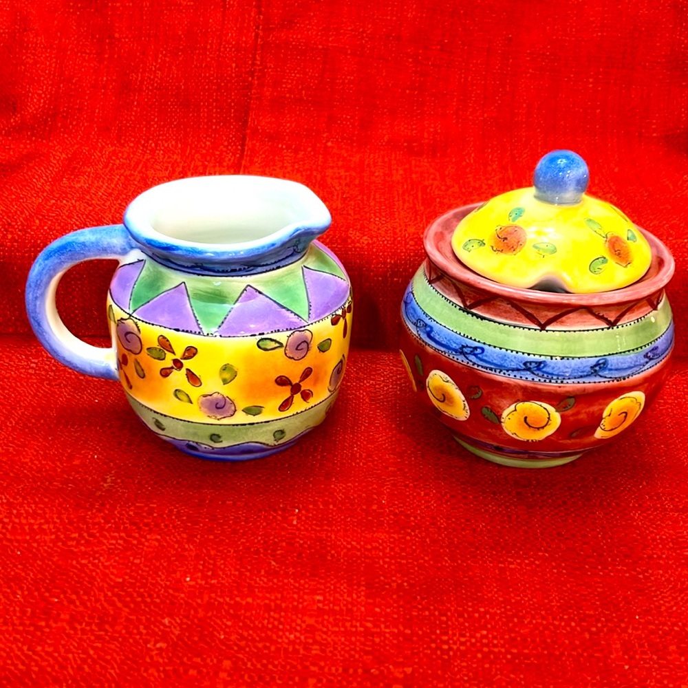 Vintage Sango Sweet Shoppe Sue Zipkin Covered Ceramic Sugar/Creamer Set.